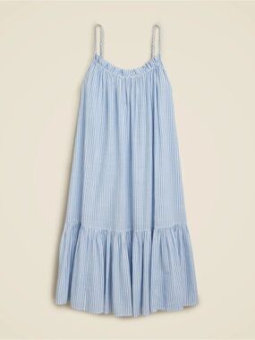 J. Crew Ruffle Beach Dress in Brilliant Ocean Stripe, Size S-M!